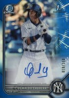 2022 Bowman Chrome Prospect Autographs #CPAOC Oswaldo Cabrera Blue Refractor Baseball Card