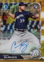 2019 Bowman Chrome Rookie Autographs #CRACB Corbin Burnes Gold Refractor Baseball Card