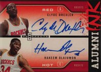 2006 Fleer Hot Prospects Alumni Ink #AI-DO Clyde Drexler/Hakeem Olajuwon Red Hot Basketball Card