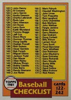 1981 Topps #241 Checklist (122-212) Double print Baseball Card