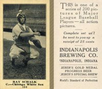 1916 Indianapolis Brewing #154 Ray Schalk Baseball Card