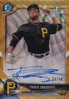 2018 Bowman Draft Chrome Draft Picks Autographs #CDATS Travis Swaggerty Gold Wave Refractor Baseball Card