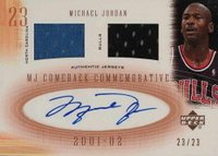 2001 Upper Deck MJ Comeback Commemorative #CCDA2 Michael Jordan Double Jersey Autograph Basketball Card
