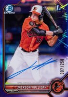 2022 Bowman Draft Chrome Draft Pick Autographs #CDAJH Jackson Holliday Purple Refractor Baseball Card