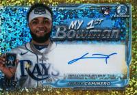 2024 Bowman Chrome My 1st Bowman Autographs #1BAJC Junior Caminero Gold Mini Diamond Refractor Baseball Card