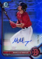 2022 Bowman Chrome Prospect Autographs #CPAMMY Marcelo Mayer Blue Refractor Baseball Card