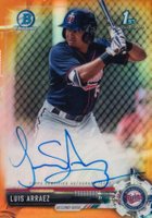 2017 Bowman Chrome Prospect Autograph #LA Luis Arraez Orange Refractor Baseball Card