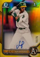 2022 Bowman Chrome Prospect Autographs #CPAJP Junior Perez Yellow Refractor Baseball Card