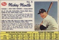 1962 Post Canadian #5 Mickey Mantle Perforated-Hand Cut-153 Hits Baseball Card