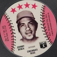 1976 MSA Sports Discs # Johnny Bench Blank Back Baseball Card