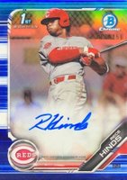 2019 Bowman Draft Chrome Draft Picks Autograph #CDARH Rece Hinds Blue Refractor Baseball Card