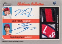 2019 Topps Heritage Clubhouse Collection Dual Autograph Relics #TO Mike Trout/Shohei Ohtani Patch 1/1 Baseball Card