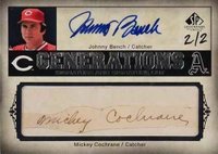2008 SP Legendary Cuts Generations Dual Autographs #GCSCB Johnny Bench/Mickey Cochrane Baseball Card