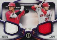 2021 Topps Tribute Dual Relics 2 Player #OT Mike Trout/Shohei Ohtani Purple Baseball Card