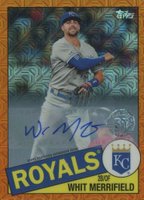 2020 Topps Silver Pack 1985 Chrome Promo #17 Whit Merrifield Autograph-Orange Refractor Baseball Card