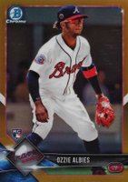2018 Bowman Chrome #92 Ozzie Albies Sunglasses-Gold Refractor Baseball Card