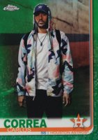 2019 Topps Chrome #64 Carlos Correa Wearing Hooded Jacket-Green Refractor Baseball Card