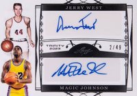 2022 Leaf Trinity Dual Autographs #DA17 Jerry West/Magic Johnson Silver Basketball Card