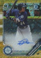 2019 Bowman Prospect Autographs Chrome #JRO Julio Rodriguez Gold Shimmer Baseball Card