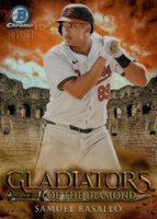 2024 Bowman Chrome Gladiators of the Diamond #10 Samuel Basallo Orange Refractor Baseball Card