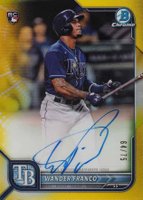 2022 Bowman Chrome Rookie Autographs #CRAWF Wander Franco Yellow Refractor Baseball Card