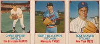 1975 Hostess # Chris Speier/Bert Blyleven/Tom Seaver Hand Cut-Panel Baseball Card
