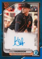2024 Bowman Chrome Rookie Autographs #CRAKH Kyle Harrison Blue Refractor Baseball Card