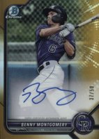 2022 Bowman Chrome Prospect Autographs #CPABMY Benny Montgomery Gold Refractor Baseball Card