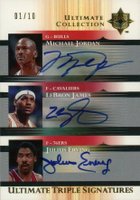2005 Upper Deck Ultimate Collection Triple Signature #TSJJE Julius Erving/LeBron James/Michael Jordan Basketball Card