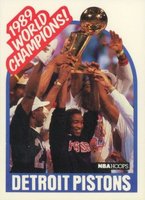 1989 Hoops #353 Pistons Champions Celebrating-Blaha Misspelled Basketball Card
