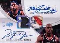 2009 Upper Deck Exquisite Collection Numbers Pieces Autographs #ED-JJ LeBron James/Michael Jordan Basketball Card
