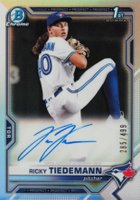 2021 Bowman Draft Chrome Draft Pick Autographs #CDARTI Ricky Tiedemann Refractor Baseball Card