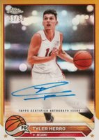 2023 Topps Chrome Topps Chrome Autographs #CGTHE Tyler Herro Gold Refractor Basketball Card