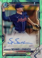 2021 Bowman Draft Chrome Draft Pick Autographs #CDASS Spencer Schwellenbach Aqua Lava Refractor Baseball Card