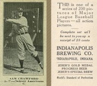 1916 Indianapolis Brewing #41 Sam Crawford Baseball Card