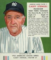 1953 Red Man Tobacco #1 Casey Stengel Baseball Card