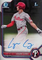 2022 Bowman Chrome Prospect Autographs #CPALC Logan Cerny Baseball Card