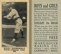 1916 Morehouse Baking #199 Heiny Zimmerman Baseball Card