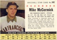 1961 Post Cereal #141 Mike McCormick Perforated Baseball Card