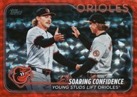 2024 Topps Update #US285 Gunnar Henderson/Jackson Holliday Red Crackle Foil Board Baseball Card