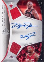 2006 SP Game Used Authentic Fabrics Dual Swatch Autographs #JJ LeBron James/Michael Jordan Basketball Card