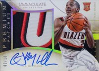 2013 Panini Immaculate Collection Premium Autograph Patch #5 C.J. McCollum Gold Basketball Card