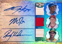 2013 Topps Triple Threads Autograph Relic Combos #JTH Bo Jackson/Mike Trout/Rickey Henderson Baseball Card