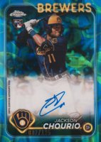 2024 Topps Chrome Update Chrome Rookie Autographs #RAJC Jackson Chourio Blue/Green Lava Lamp Baseball Card