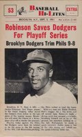 1960 Nu-Card Highlights #53 Robinson Saves Dodgers for Playoffs Baseball Card