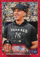 2023 Topps Chrome #132 Oswald Peraza SP-Red Speckle Refractor Baseball Card