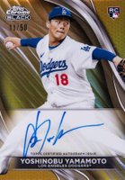 2024 Topps Chrome Black Autographs #YY Yoshinobu Yamamoto Gold Refractor Baseball Card
