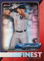 2024 Topps Finest Finest Rookie Design Variation #FRD1 Jasson Dominguez Purple Refractor Baseball Card
