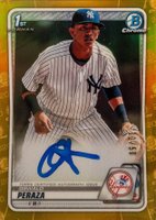 2020 Bowman Chrome Prospect Autographs #CPAOP Oswald Peraza Gold Refractor Baseball Card