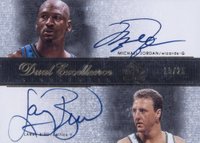 2002 SP Authentic Dual Excellence Signatures #MJLBE Larry Bird/Michael Jordan Basketball Card